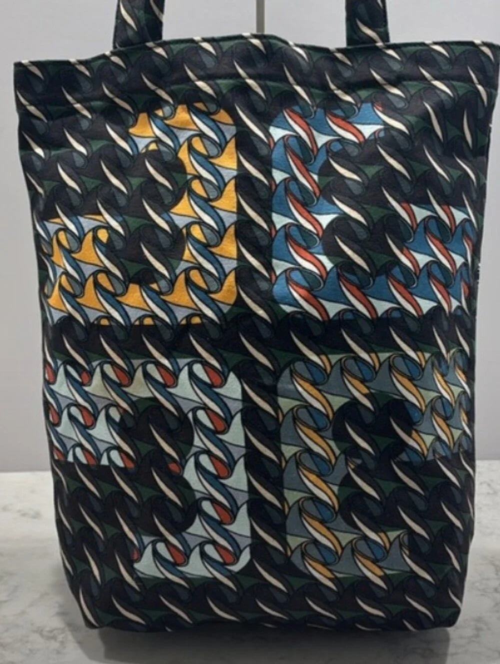 Tory Burch-Swan 🦢Ribbon Abstract Geometric Canvas Tote Bag 🖤